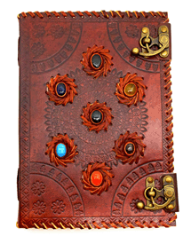 7 x 10 inch Leather Embossed Journal with genuine Chakra stones.